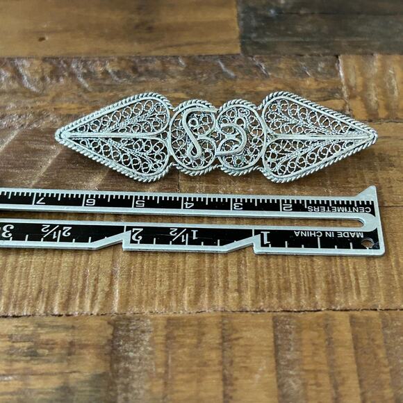 Vintage Filigree Brooch Pin Intricate Scroll Design Artisan Silver | Sterling - Picture 4 of 7